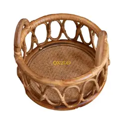 QX2D Cesta mimbre vintage para recién nacidos hecha a mano