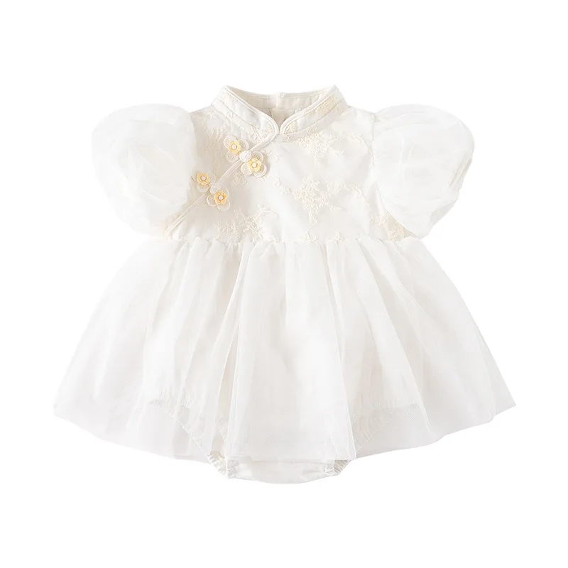 Ropa de verano para niña, Cheongsam de estilo chino, vestido de princesa blanco de malla a la moda para cumpleaños, vestidos para niños, artículos para recién nacidos B105 - imagen 2