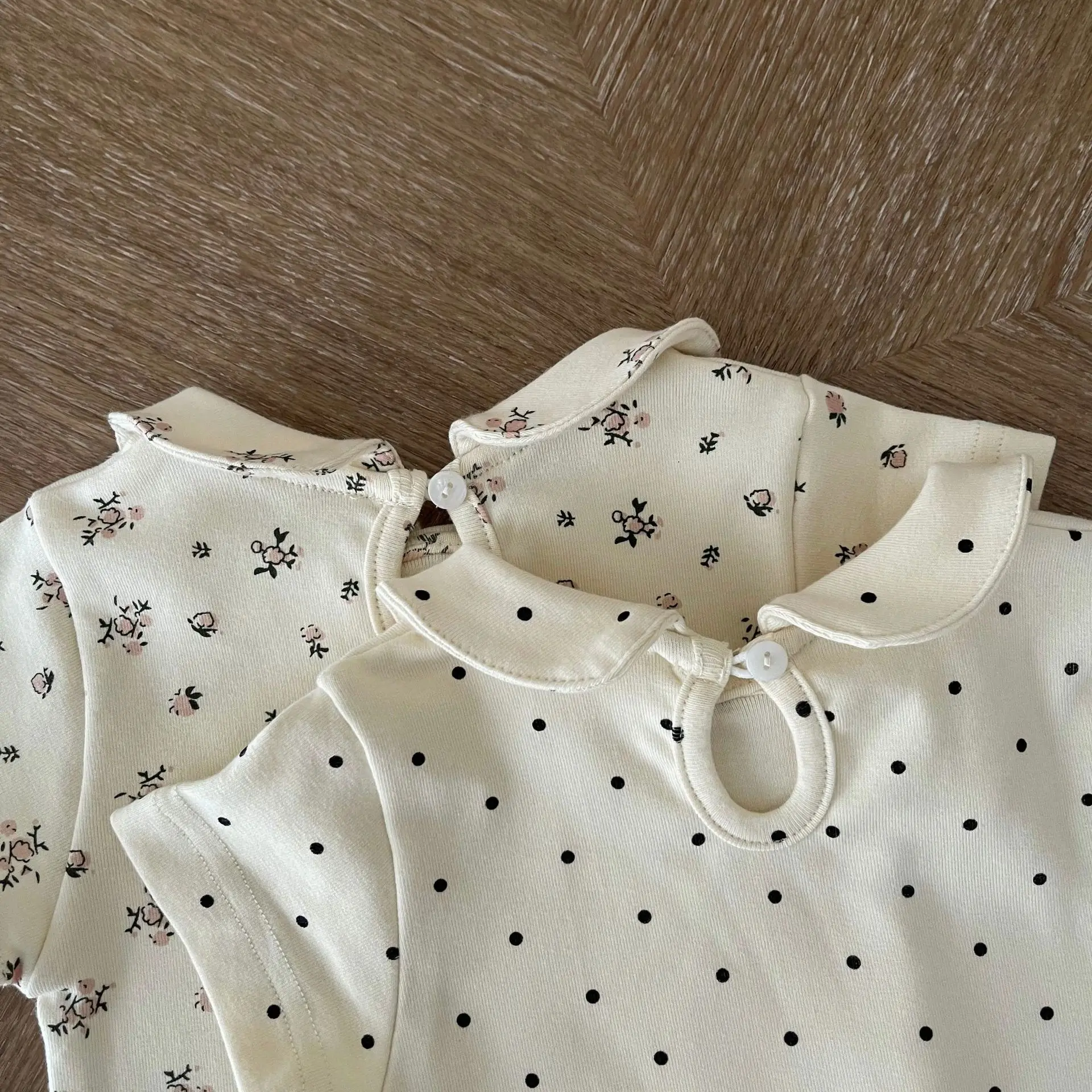Pelele de primavera para niñas recién nacidas, ropa para bebés, mono de manga corta con estampado de flores y puntos, ropa para escalar, ropa de algodón para bebés - imagen 4
