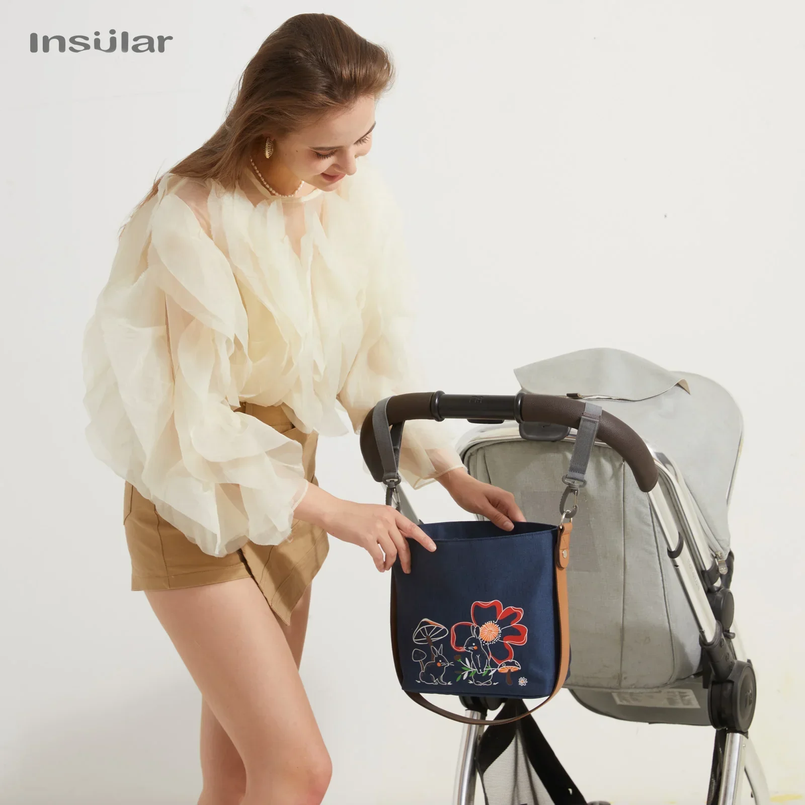 Bolsa de mano para pañales Insular, bolsa grande de viaje para pañales con diseño colgante para cochecito, bolsa de lactancia multifunción para bebés para mamá y papá