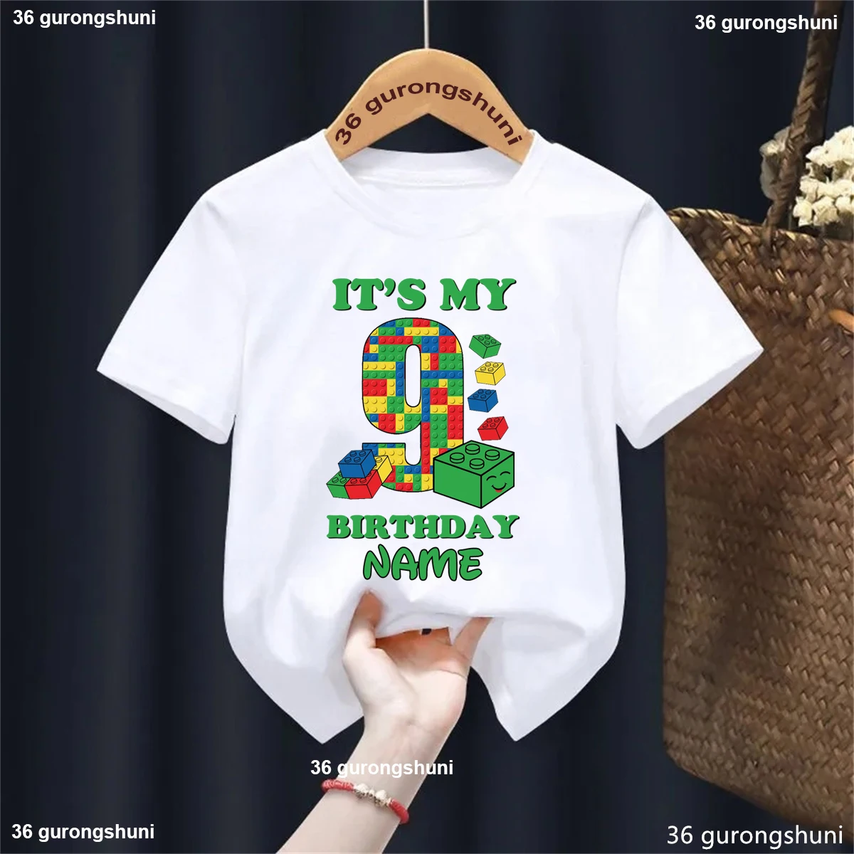 Camiseta personalizada con nombre para niño – Estampado bloques verano