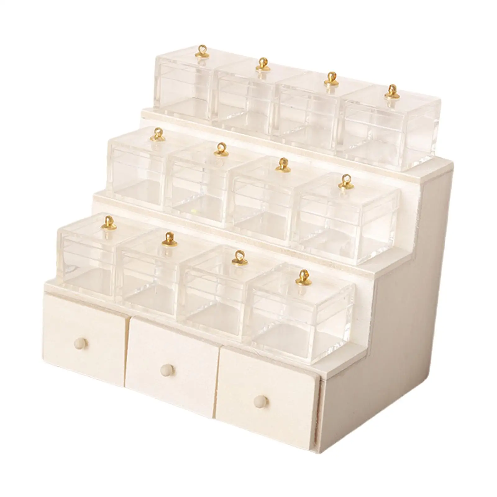 Dollhouse Wooden Display Riser Stand with 12 Transparent Box 1:12 Fruit