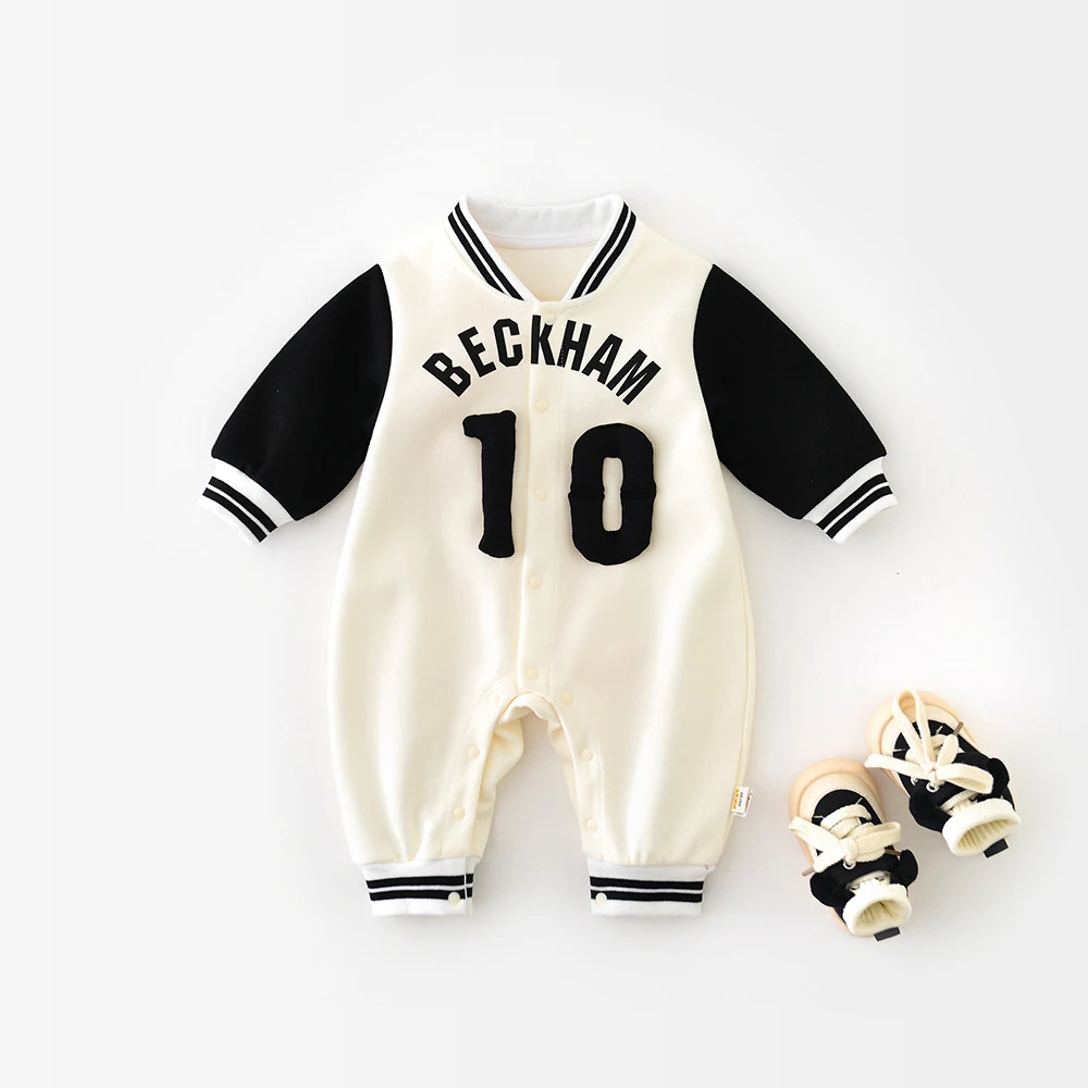 MILANCEL, nuevos peleles de primavera para bebé, mono de bloque de Color Beige y negro, ropa de estilo deportivo con letras para niño pequeño - imagen 2