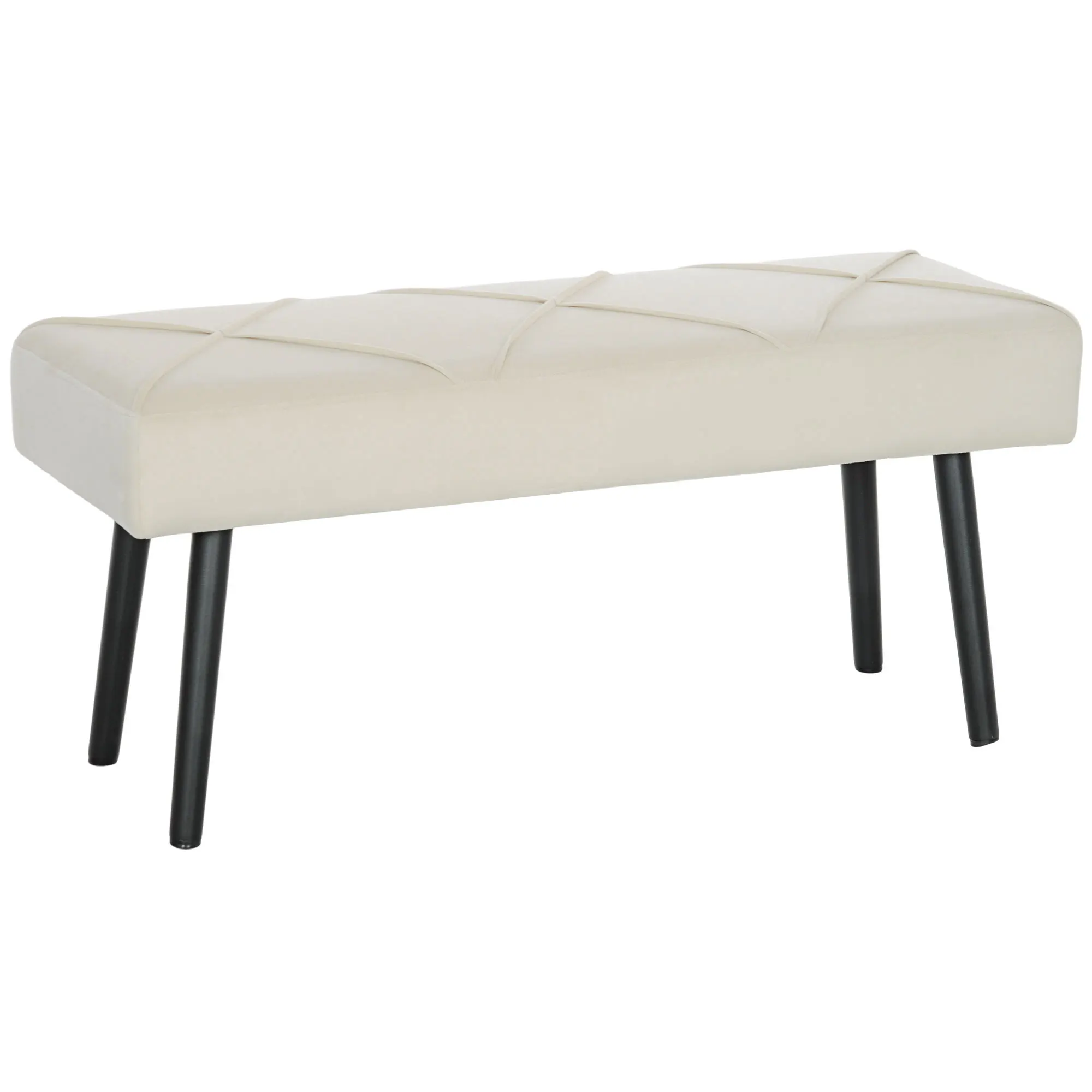HOMCOM Taburete Pie de Cama Multifuncional, Banco Pie de Cama Moderno, Banco Dormitorio con Asiento Acolchado y Patas de Acero, Carga 120 kg, para Entrada, Pasillo, Salón, 100x36x45 cm, Blanco Crema