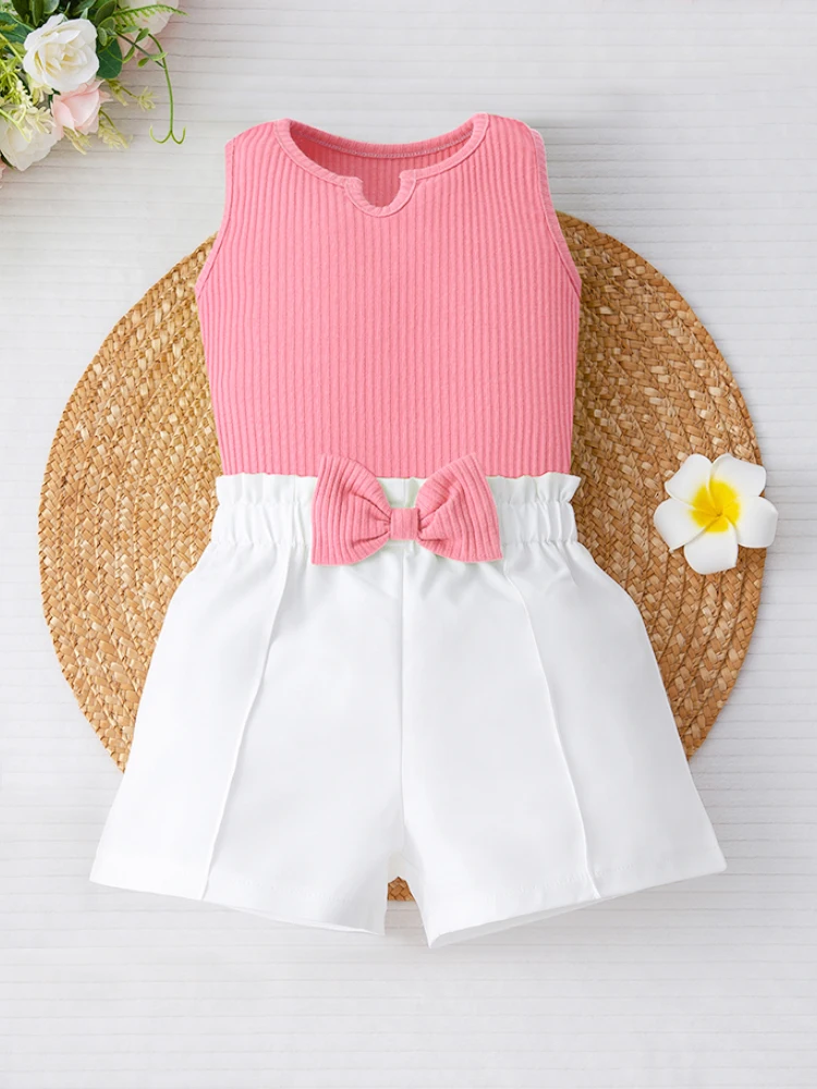 Conjunto de chaleco de verano para bebé, top con pantalones cortos, ropa cómoda y suave para bebé y accesorios para niños, 2 piezas
