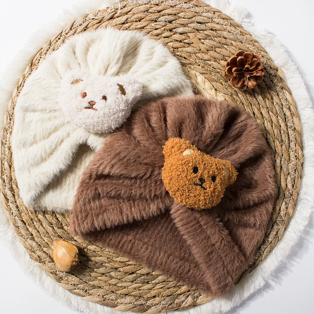 Somenie Gorro de felpa para bebé con oso – Otoño e invierno - imagen 4