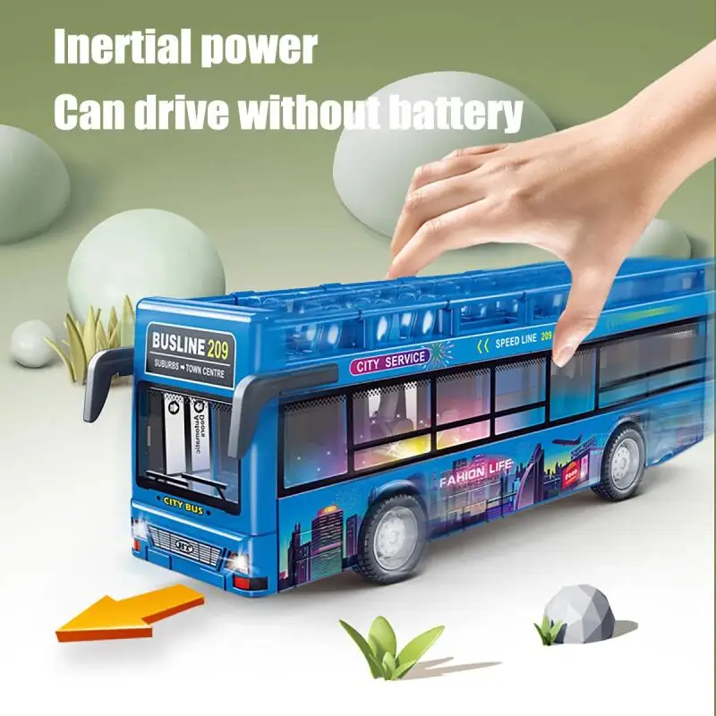 Modelo de autobús turístico de dos pisos, vehículos desplegables fundidos a presión, coche de inercia de juguete, Tour urbano, puerta de autobús, juguetes con sonido de luz abierta para niños - imagen 3