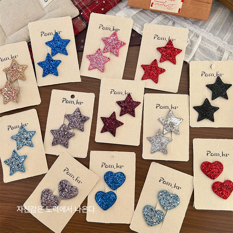 Pinzas para el cabello de estrella brillante para niña, pasadores de corazón con purpurina, accesorios para el cabello para niños, pinzas para el cabello finas con agarre antideslizante, moda coreana