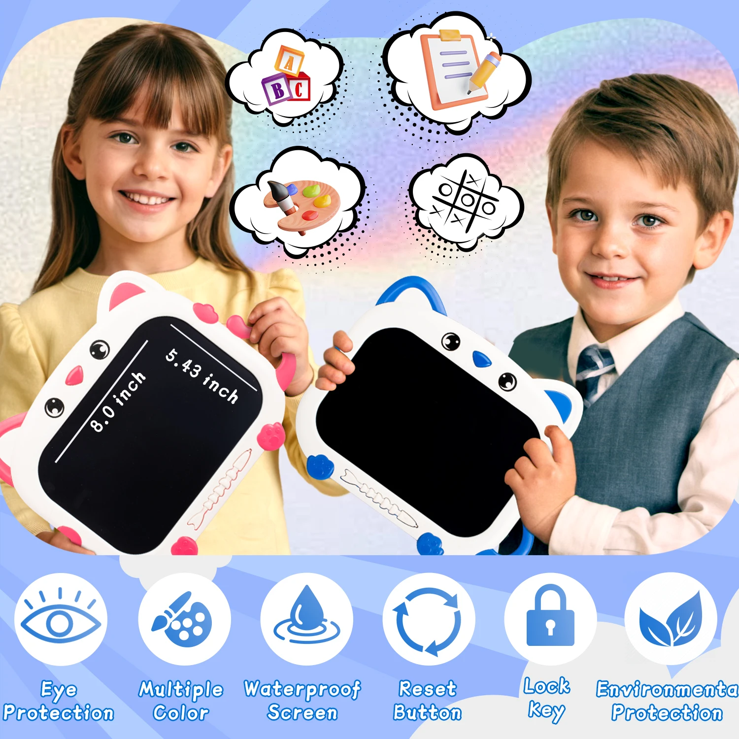 Pizarra mágica LCD gato – Tableta de dibujo para niños 10 pulgadas - imagen 3