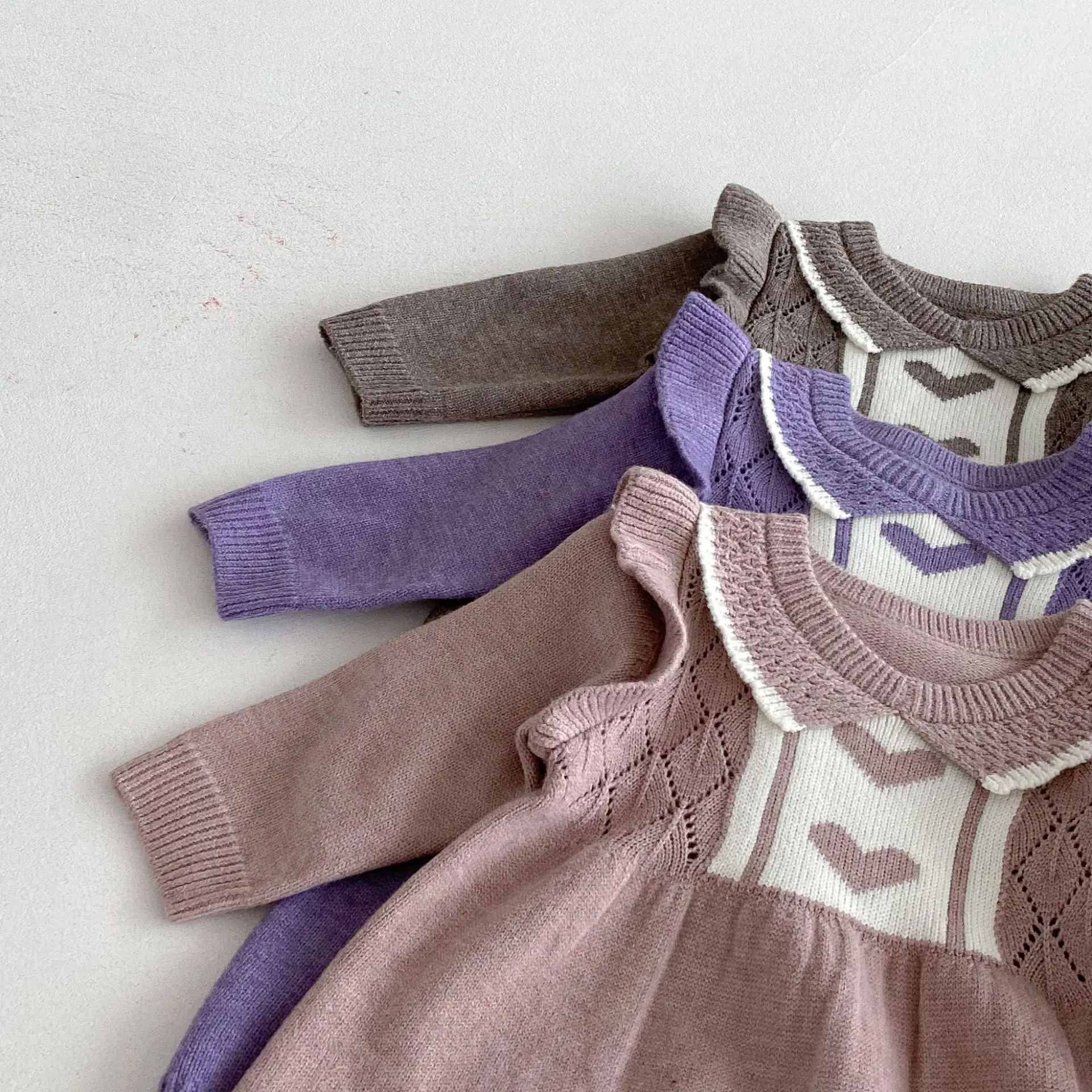 Ropa para niñas de 0 a 3 años, vestido de punto con volantes y estampado de corazón, prendas de punto para niños pequeños, vestido suéter para niñas - imagen 4