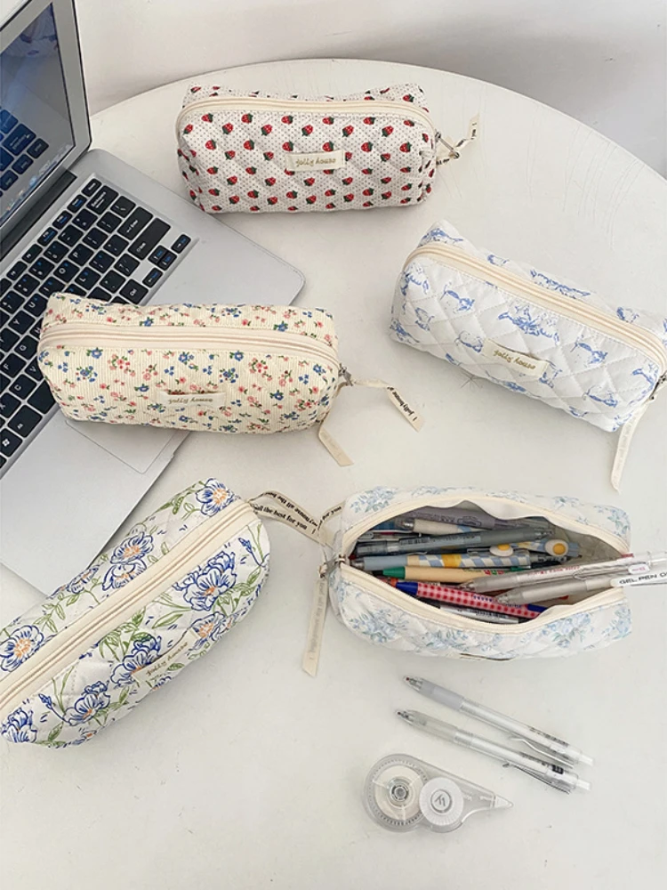 Estuche de lápices de flores Vintage, caja de bolígrafos, bolsa de gran capacidad para estudiantes, suministros escolares, regalo - imagen 3