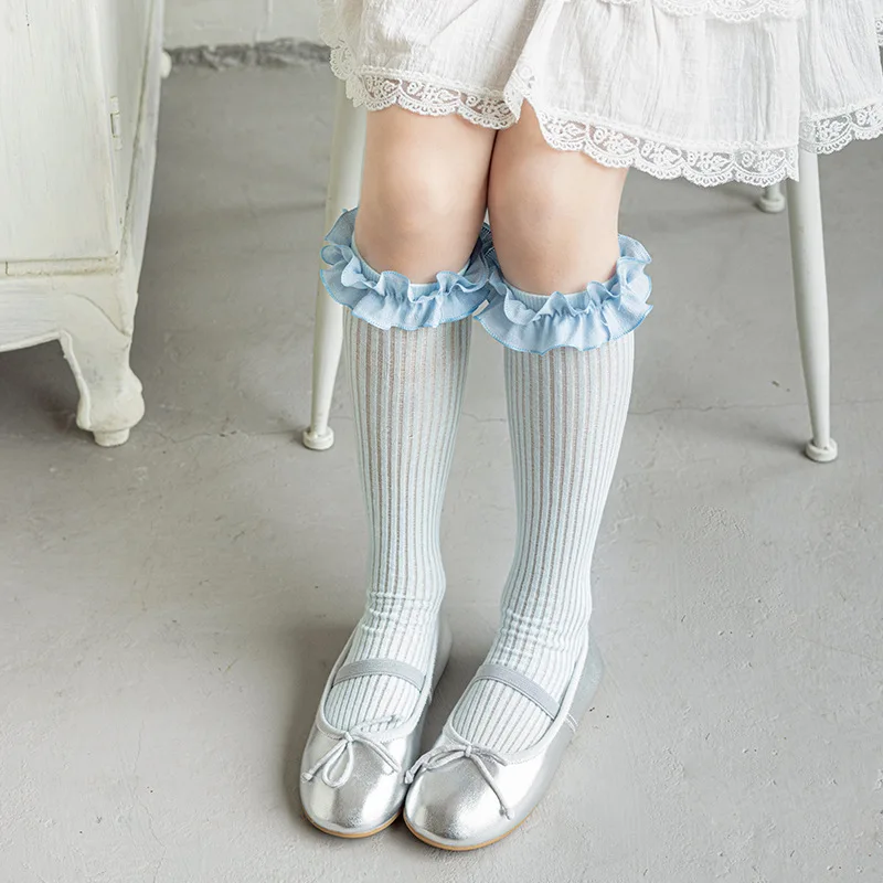Calcetines largos sueltos con volantes para niñas, medias finas caladas de verano para niñas, medias de princesa dulce estilo Ballet Lolita para niñas - imagen 4