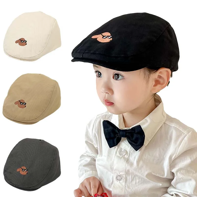 Boina coreana para bebé, sombrero con bordado de perro de dibujos animados, sombreros para niños y niñas, sombrero infantil Vintage a la moda, accesorios ajustables para niños
