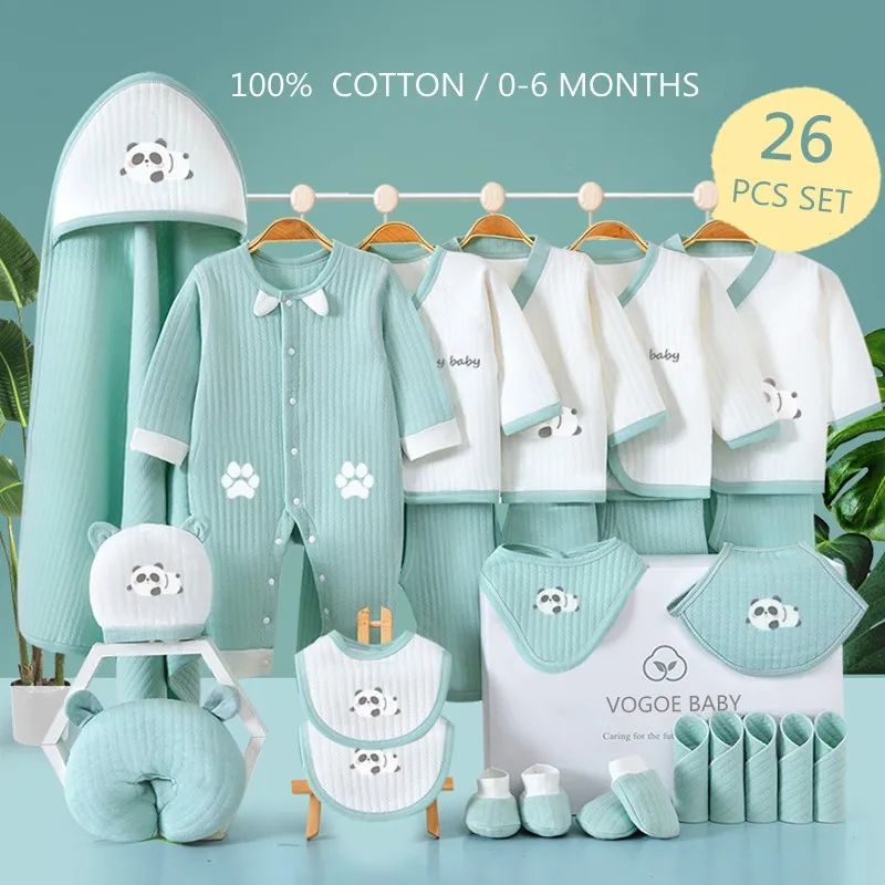 22/24/26 Uds conjunto de ropa para recién nacido lindo patrón de dibujos animados de Panda conjunto de regalo para bebé 0-6 meses Otoño Invierno ropa para niños traje Unisex