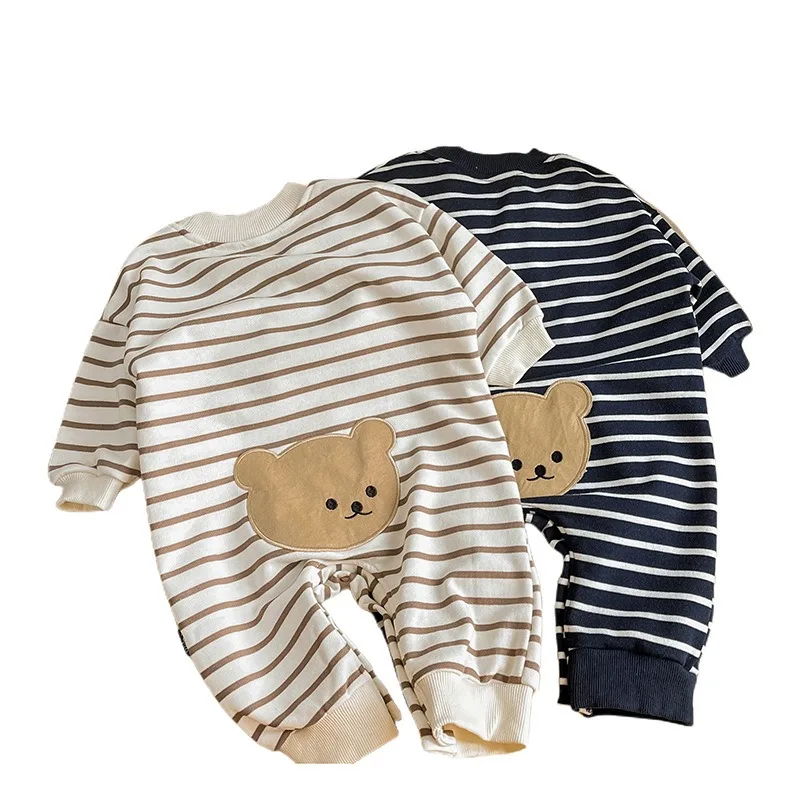 Pelele a rayas para bebé, mono informal de manga larga para primavera y otoño, mono de osito de estilo coreano para recién nacidos, ropa para niños y niñas - imagen 5