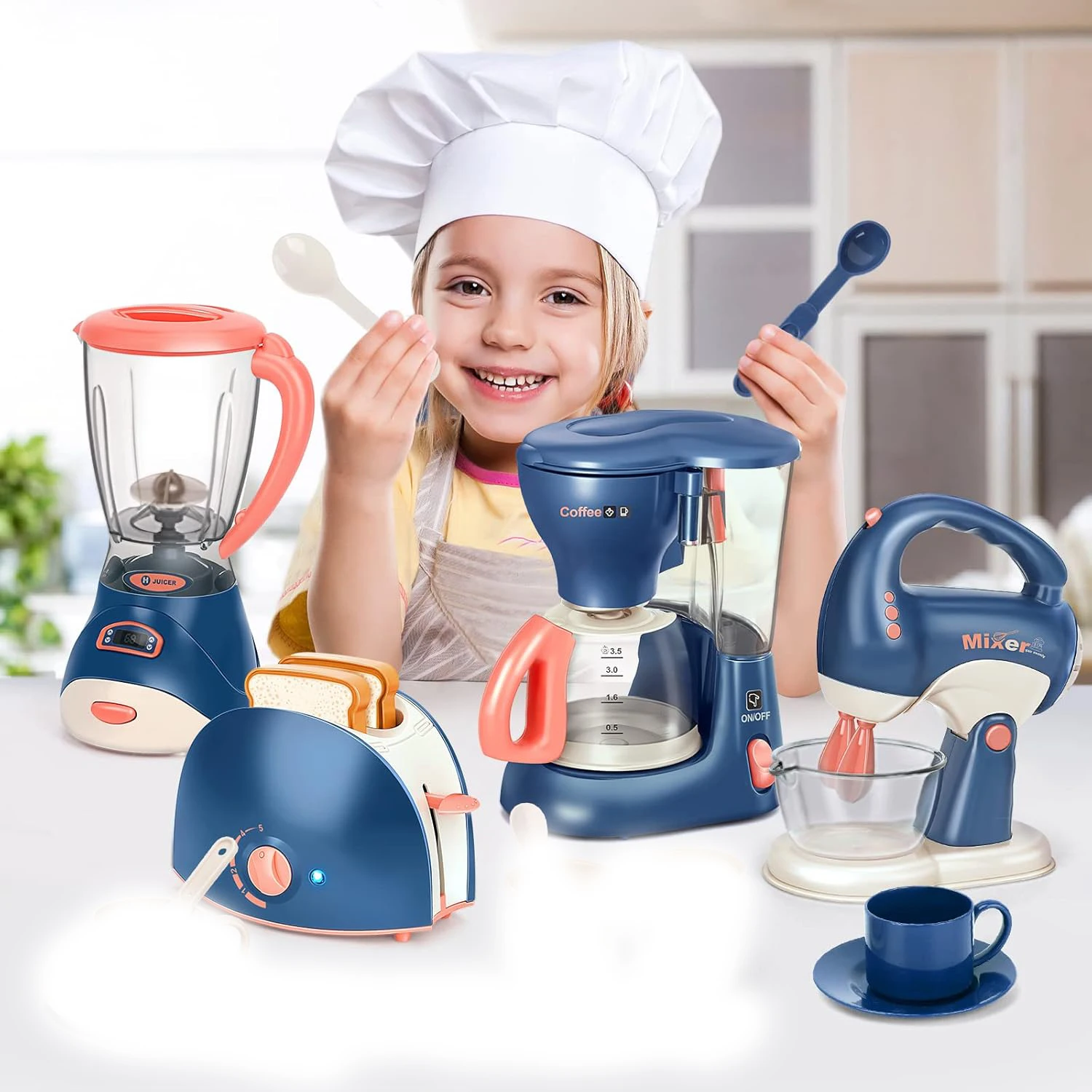 Juguetes para juego de imitación para niños, juego de simulación de electrodomésticos de cocina, juego de juguetes con cafetera, mezclador y tostadora, sonido y luz - imagen 2