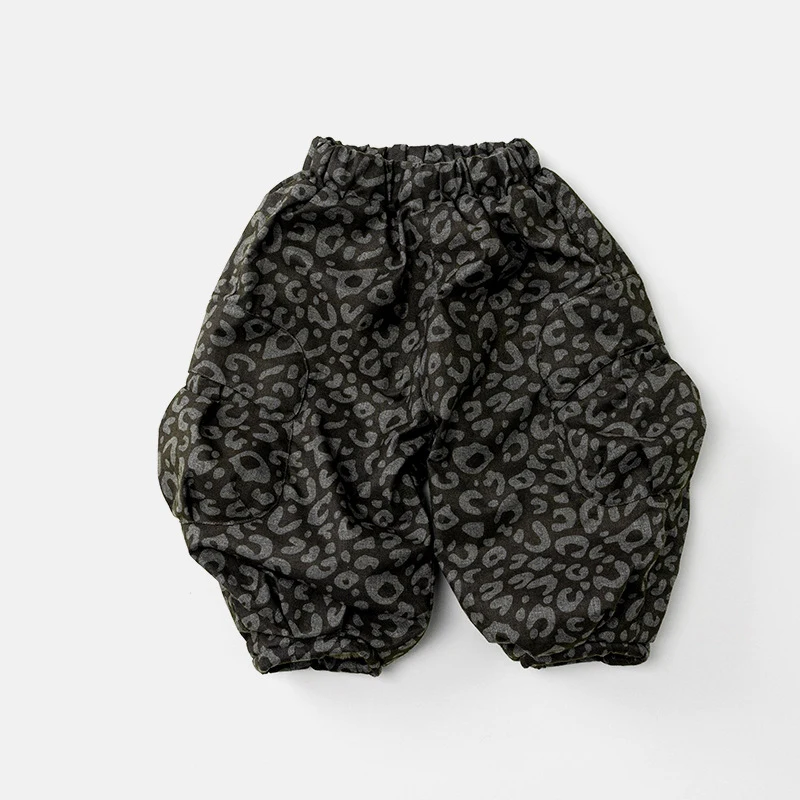 2025 pantalones de invierno para niños, pantalones con estampado de leopardo para niños, pantalones con forro de piel de estilo coreano, pantalones Harem - imagen 4