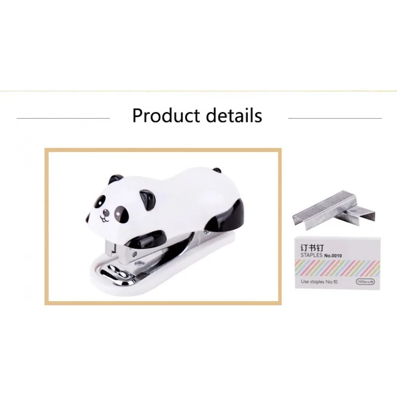 Grapadora de dibujos animados de Panda bonito, Mini máquina de encuadernación pequeña portátil, suministros de escritorio de oficina, herramienta de grapado de papelería Adorable para estudiantes - imagen 4