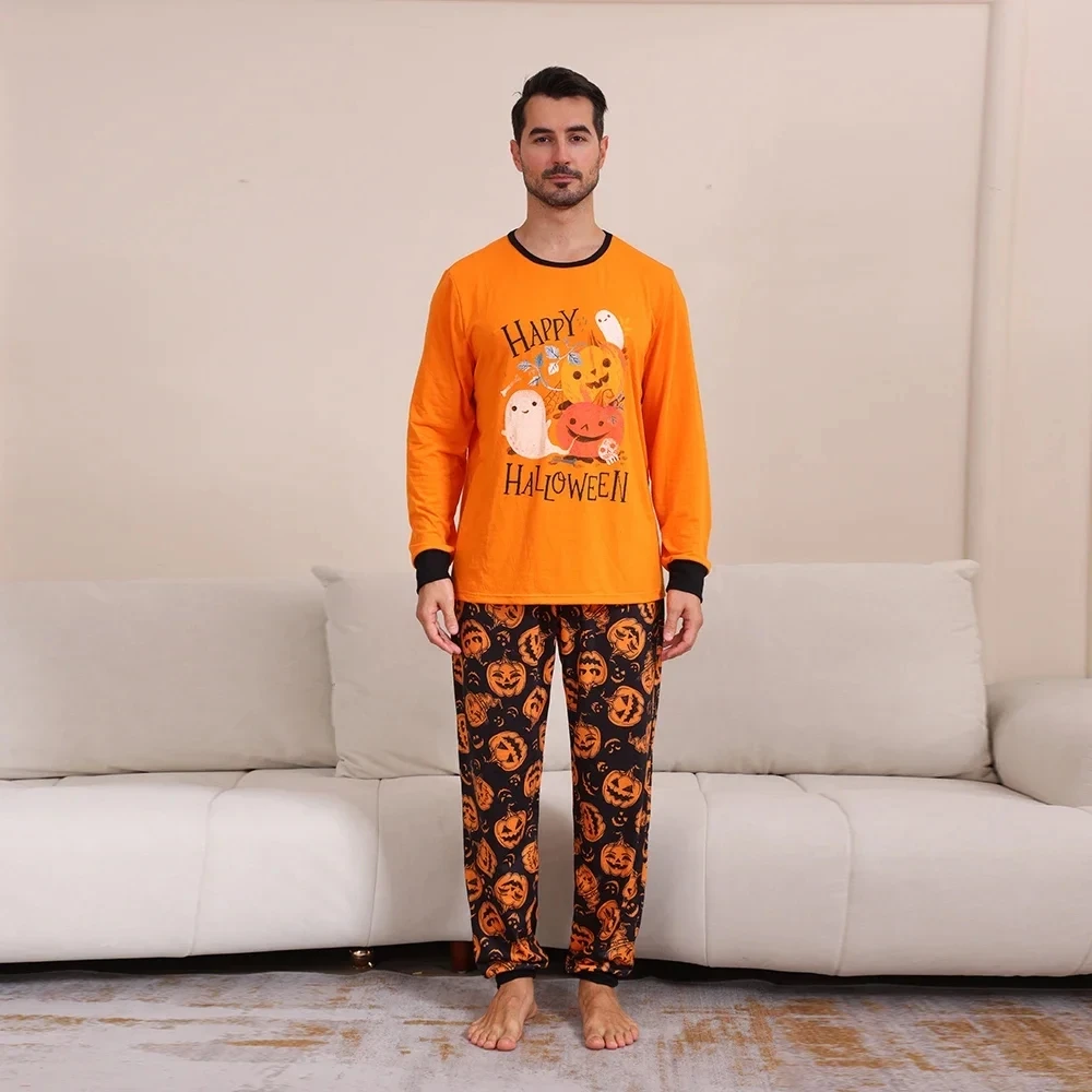 2025 Nieuwe Pompoenprint PJs Sets 2-delige Loungewear Volwassen Kinderen Halloween Pyjama Voor Familie Vakantie Kleding - imagen 5