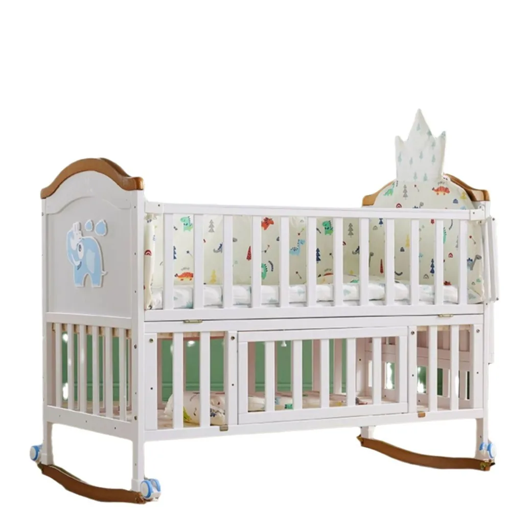 Cuna de madera maciza sin pintar, cuna bb para bebé, cama de empalme móvil multifuncional para niños y recién nacidos