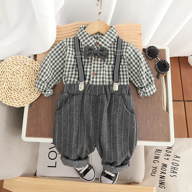 Chándal de manga larga a cuadros para niños, ropa de otoño para bebés, camisa y pantalones, traje infantil para niños, 2 piezas por juego, nuevo - imagen 3