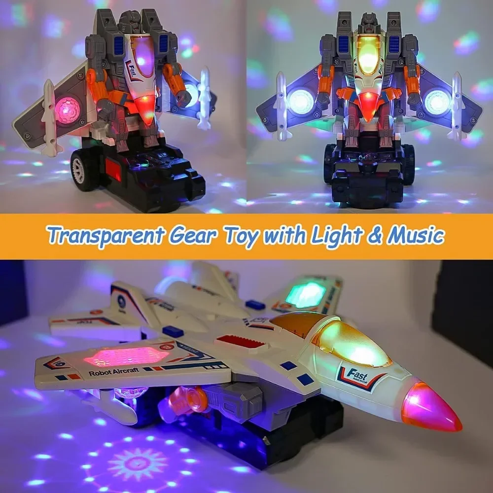 Avión de de deformación de juguete, Robot que funciona con pilas con luz y sonidos, regalo de cumpleaños para luchador de acción Go para niños y niñas - imagen 5