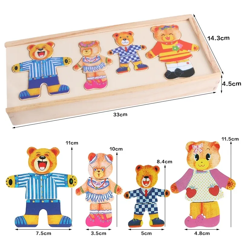 Little Bear rompecabezas para vestir Montessori – Madera educativa
