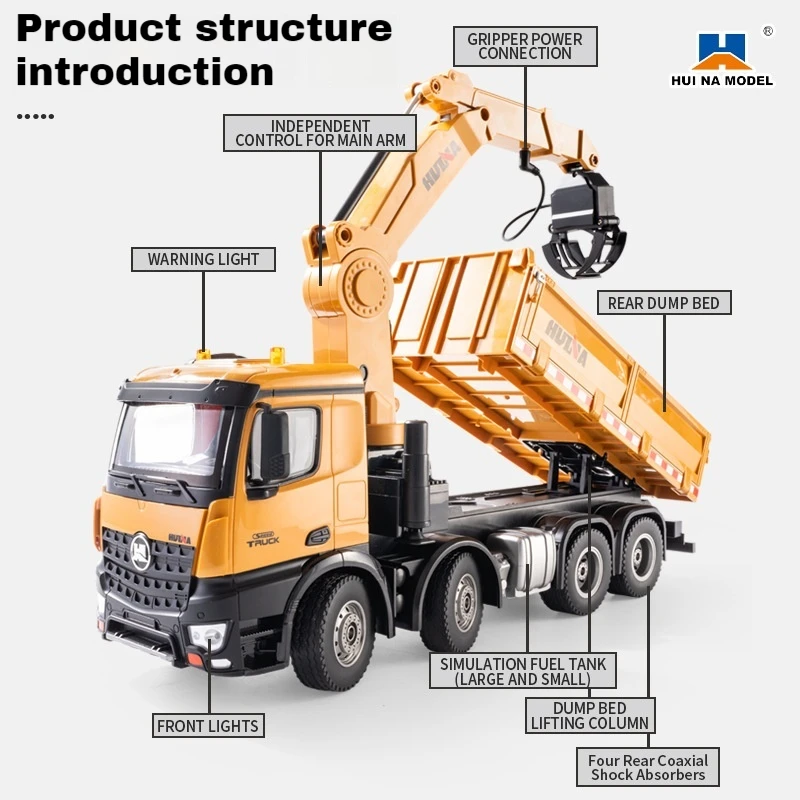 Huina 1538 RC camión volquete 26CH 1/14 2,4G Control remoto aleación madera Grapplo ingeniería vehículo construcción Tractor juguetes regalo - imagen 5