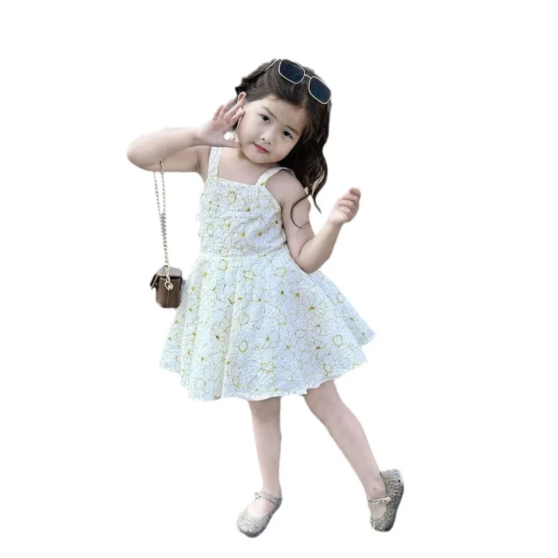 Vestido de verano nueva moda camisola vestidos de niña tendencia exquisita vestidos de princesa elegantes sin mangas ropa Floral Simple para niña - imagen 5