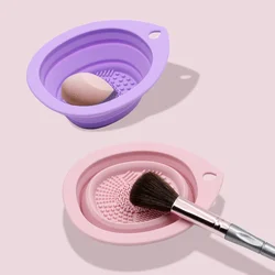 Caja plegable de silicona para limpiar brochas de maquillaje