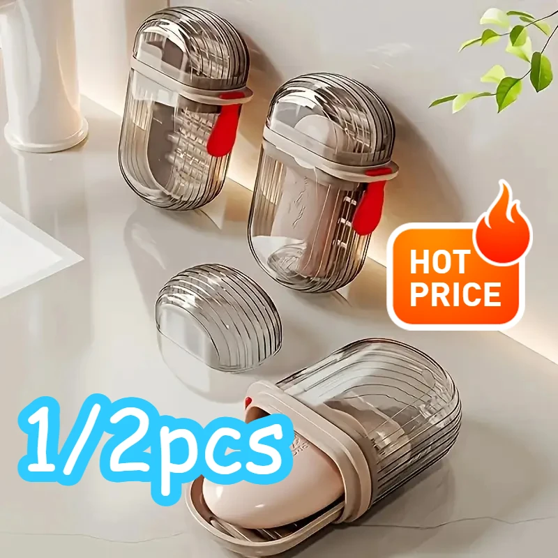 Bandeja de jabón portátil a prueba de fugas, bandeja de drenaje para el baño del hogar, caja de jabón transparente con tapa para acampar y viajar, 1/5 Uds.