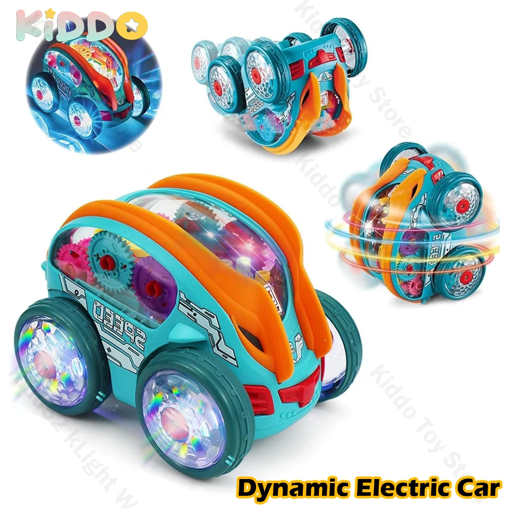 전기 풀백 자동차 스턴트 자동 360 회전 자동 사이클 건너 뛰기 기어 회전 조명 음악 유아 트럭 경주 용 자동차 - imagen 2