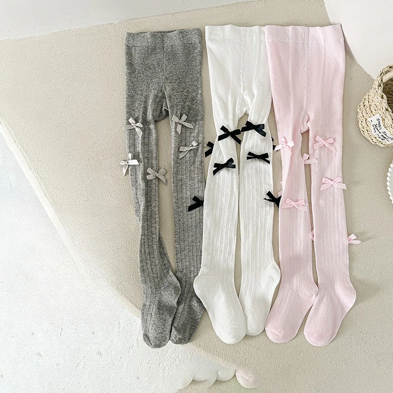 Pantimedias de algodón estilo Lolita con lazo para niña suave - imagen 4