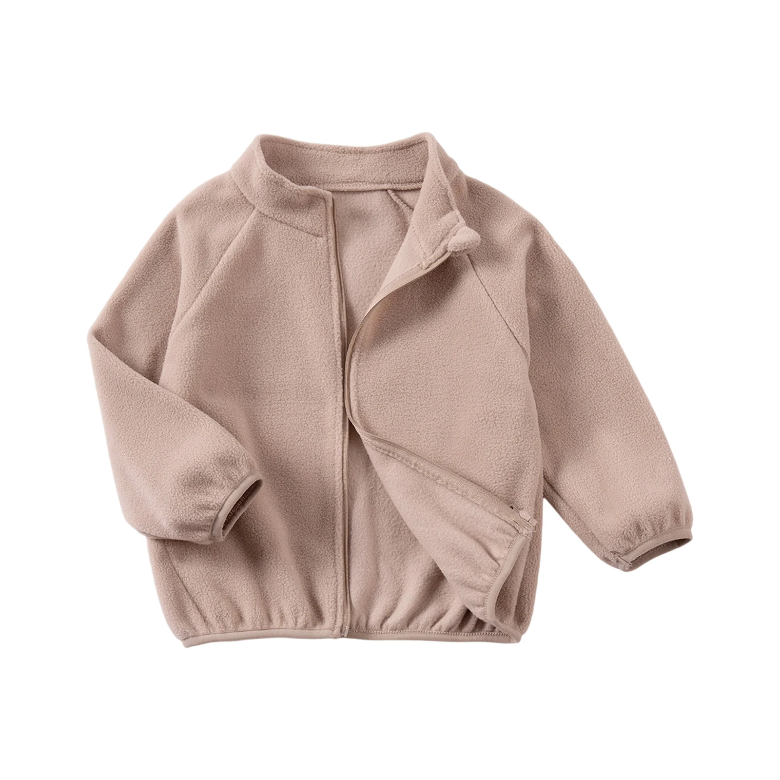 VISgogo Abrigo polar para niñas pequeñas, color sólido, manga larga, cierre de cremallera, chaqueta con cuello levantado