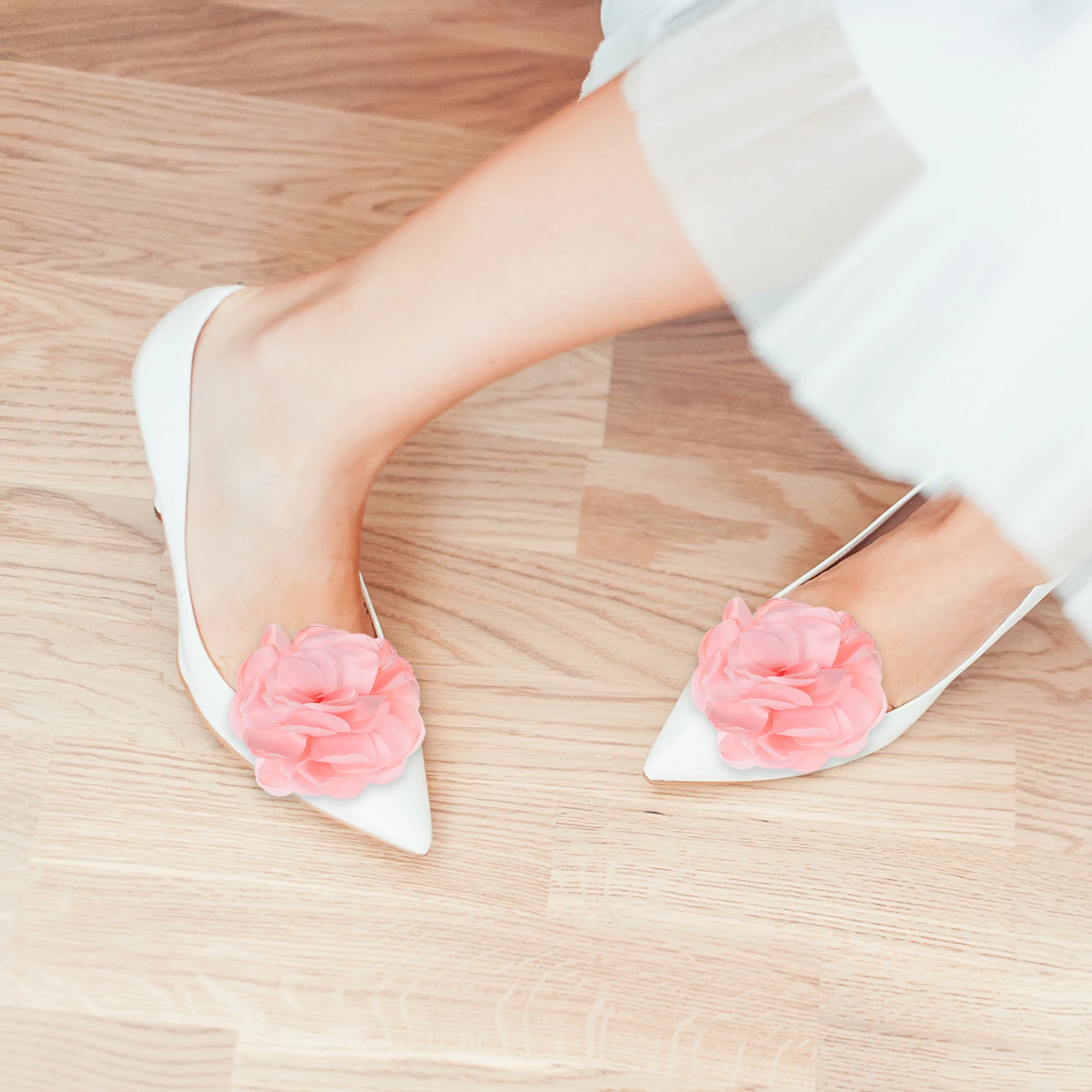 Clips para zapatos para mujer, adornos de flores extraíbles, decoraciones florales artificiales hechas a mano, Sandalias planas de tacón alto - imagen 3