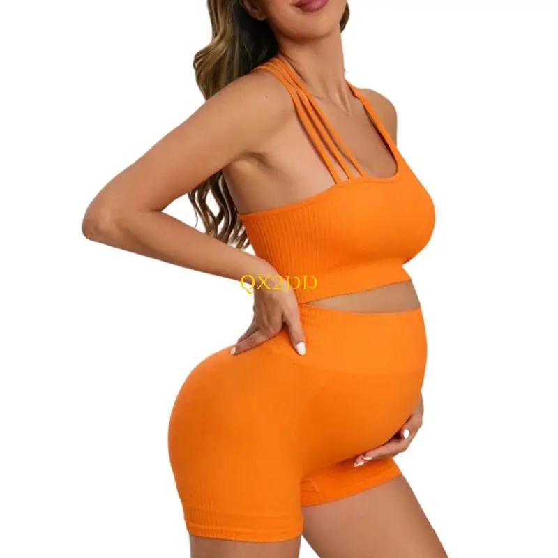 Traje yoga para maternidad QX2D con diseño simplificado, suave para uso durante embarazo sin esfuerzo - imagen 4