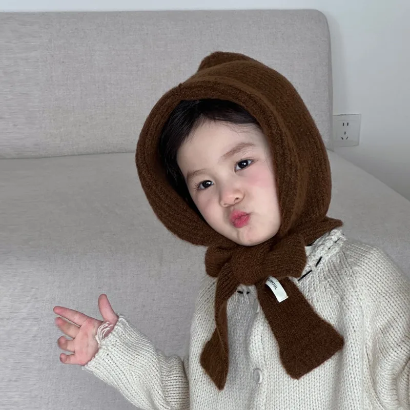 INS Fashion-Sombrero y bufanda 2 en 1 para niños, conjunto de invierno, gorro tejido con protección para los oídos con banda para atar, gorro suave con calentador de cuello - imagen 3