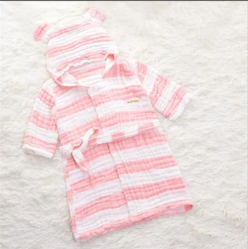 6 레이어 모슬린 어린이 가운 거즈 아기 긴 소매 후드 목욕 가운 어린이 목욕 타월 사랑스러운 귀 어린이 소년 소녀 가운 옷 - imagen 3