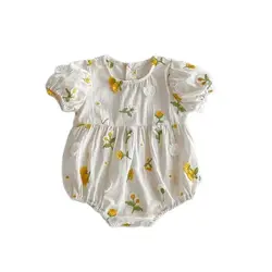 Nuevo peleles de una pieza con manga abombada y bordado de margaritas para niñas pequeñas, mono dulce de verano para bebés recién nacidos de 0 a 2 años
