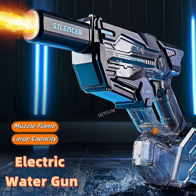 Pistola de agua eléctrica con luz de bozal, pistola de chorro de agua automática de largo alcance para Fiesta al aire libre, juego de pistola de agua de verano, juguete