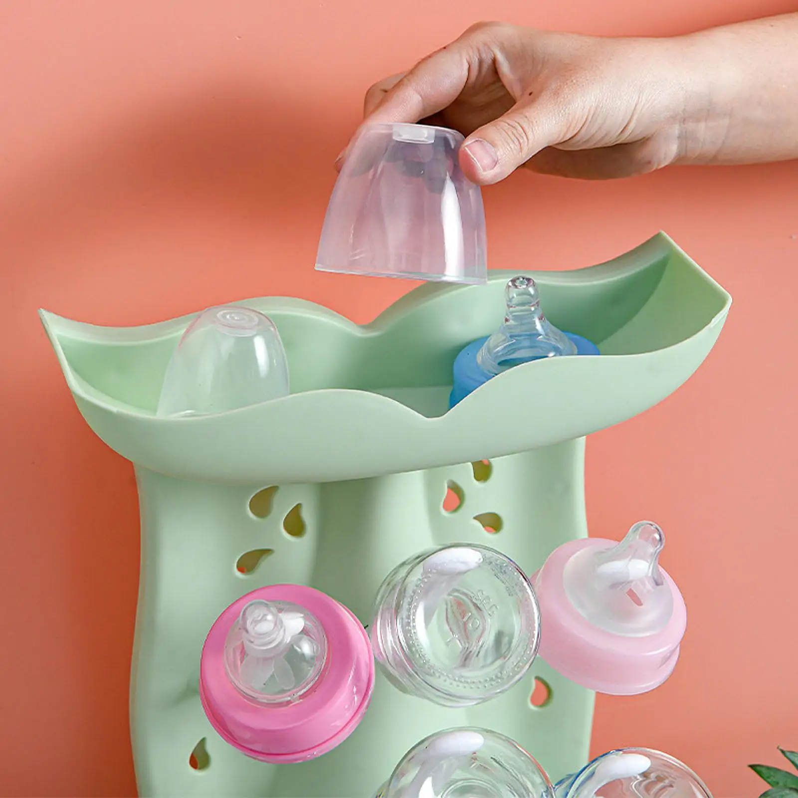 Baby Bottle Drying Rack 6 Hooks Countertop Easy to Clean Portable Multifunctional Nipple Holder Baby Accessories with Drip Tray
