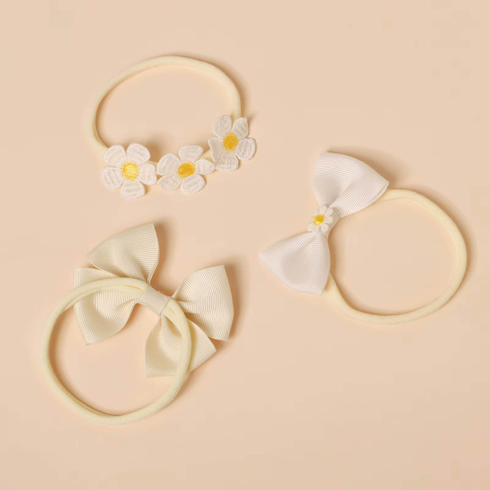 Diadema infantil de nailon beige con lazo para niñas fresca - imagen 2