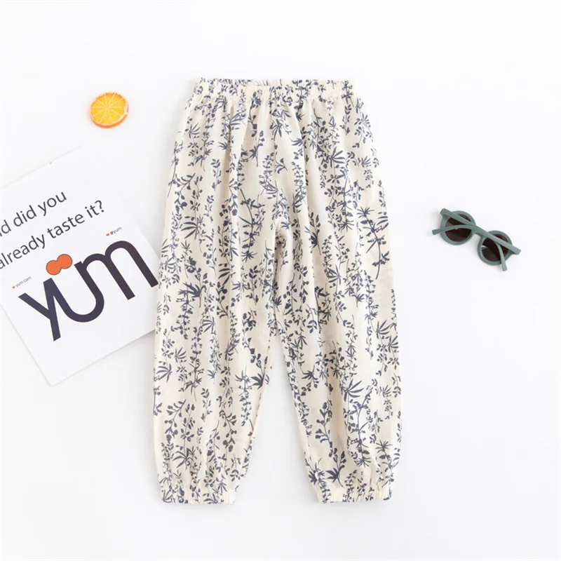 Pantalones de algodón con estampado suelto para niños y niñas, pantalón informal, transpirable, Delgado, cintura elástica, Verano - imagen 3