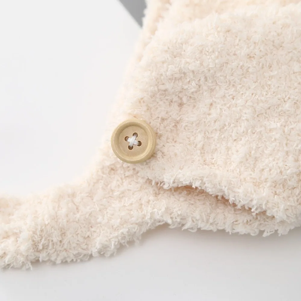 Bonitos gorros con dobladillo de lana polar con bola, gorros con protección para los oídos de lana Lisa, gorros cálidos de invierno para niños y niñas, gorros suaves para bebés recién nacidos - imagen 4