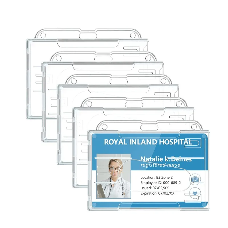 5 unids/set transparente de doble cara con ranura para el pulgar, protección de tarjeta de identificación, funda para tarjeta Horizontal, 2 fundas para tarjetas se pueden insertar