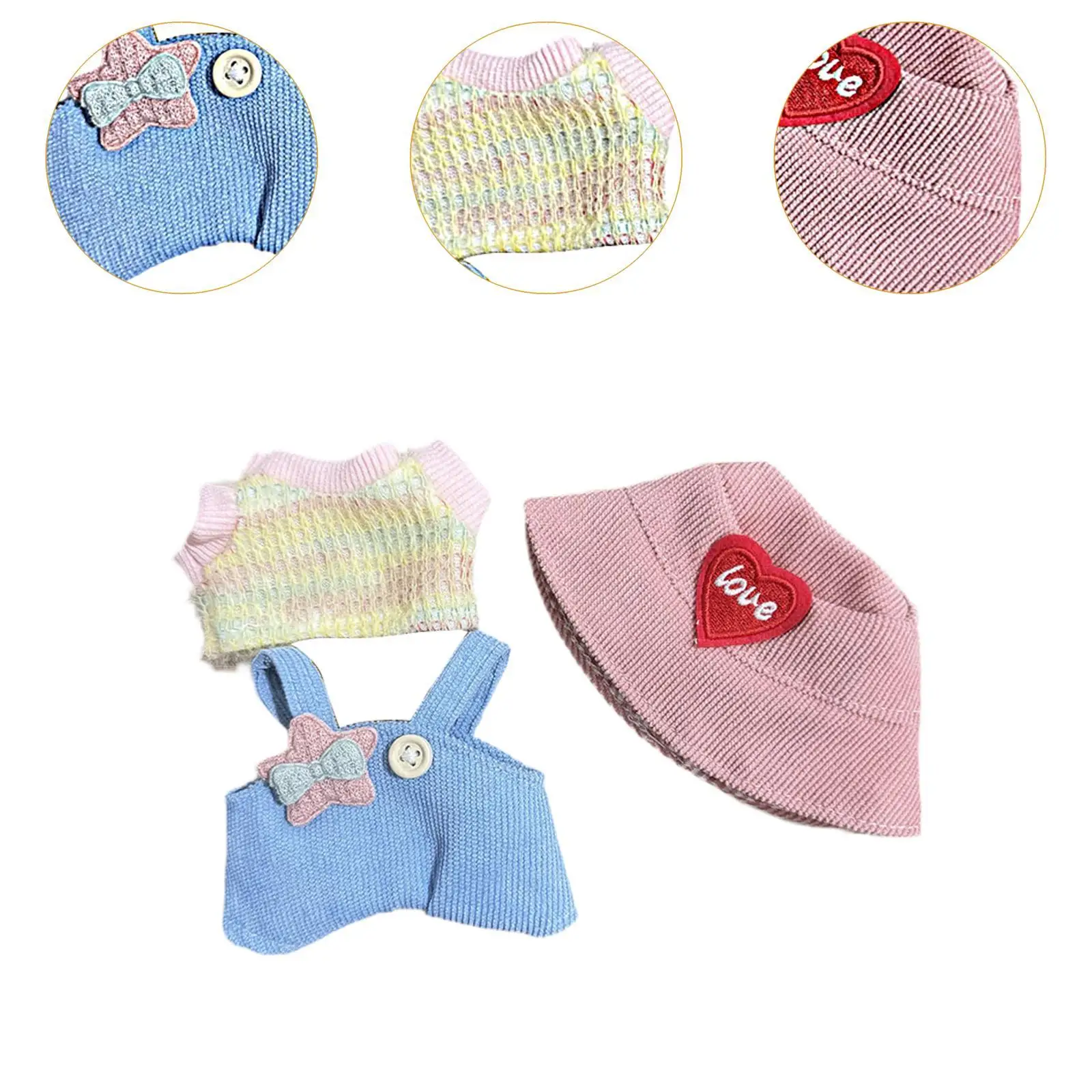 15cm Plush Doll Clothes Dress up Comfortable Stuffed Animals Clothes Stylish DIY Doll Outifits Cute Doll Overalls Shirt with Hat
