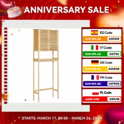 kleankin Mueble de Bambú sobre Inodoro Armario Alto para Lavadora con 2 Puertas 1 Balda Interior y 1 Estante de Almacenaje para Baño 60x23x173 cm Natural