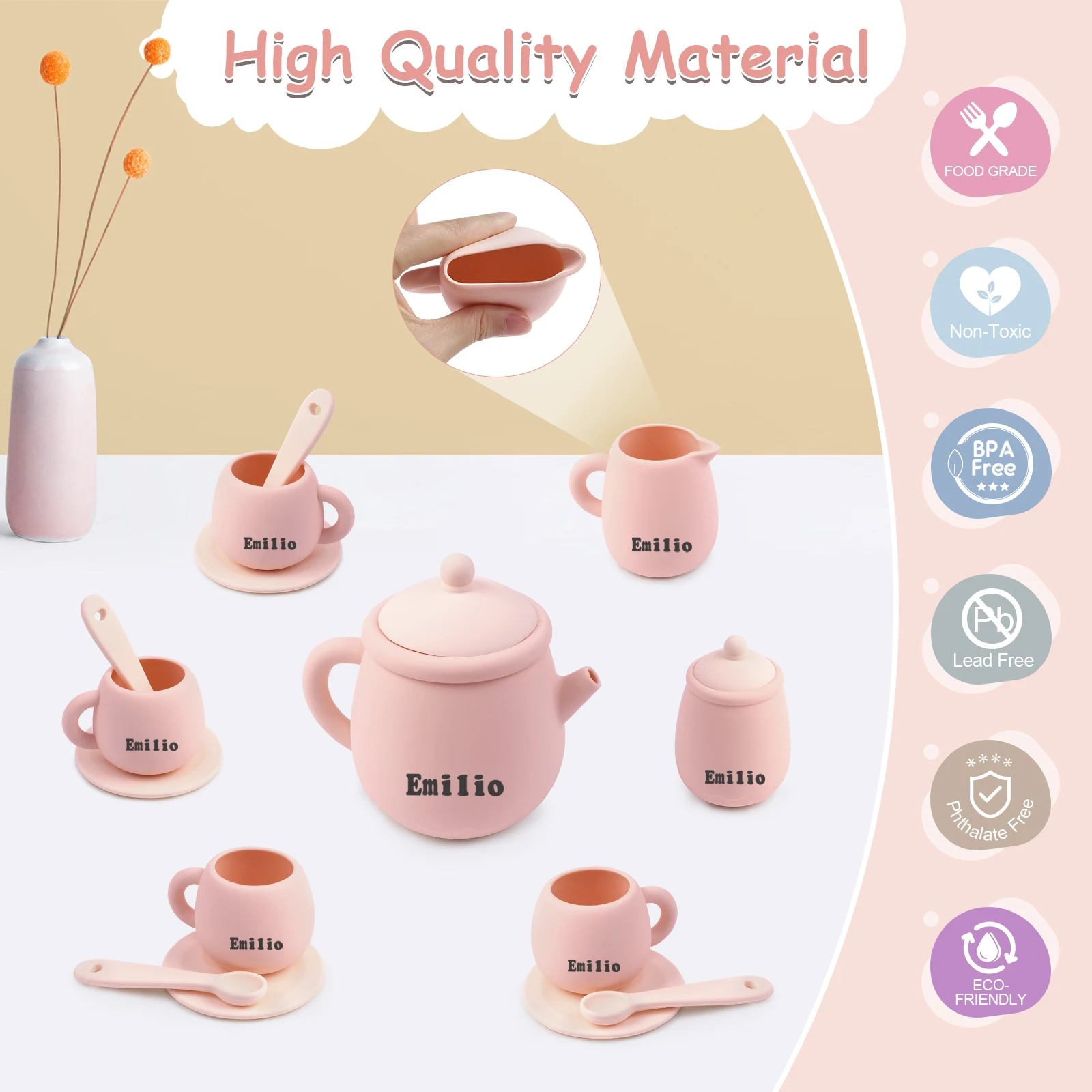 TYRY.HU-juego de té de silicona para niños pequeños, juguetes para niños pequeños, 100% alimentos, sin BPA, 7 piezas por juego - imagen 3