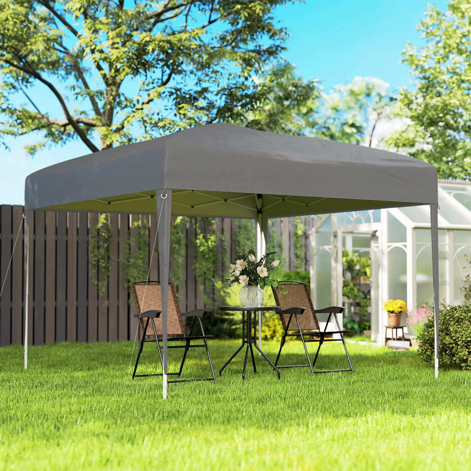 Outsunny Carpa Plegable 3x3 m, Pop-up, Cenador Pabellón de Jardín, Altura Ajustable con Bolsa de Transporte, Tela Oxford 210D Anti-UV, Impermeable, Gazebo para Camping, Fiestas, Exterior, Gris - imagen 2