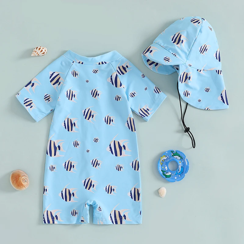 Una camisa azul y un sombrero con pescado